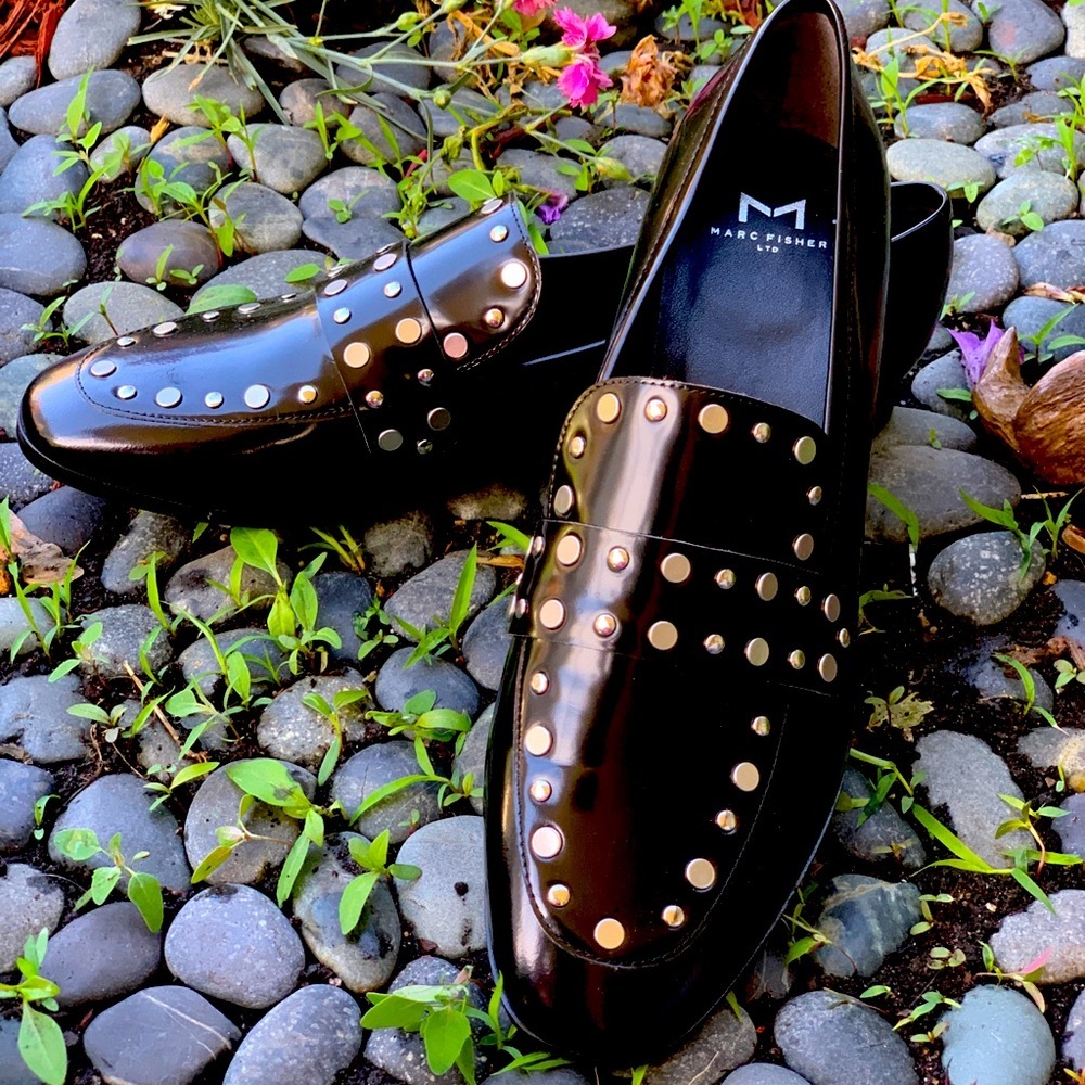 NWOT Marc Fisher Zumma black leather stud loafers